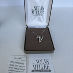 Nolan Miller Glamour Collection Silver Tone Crystal Initial 'V' Pendant Necklace NIB