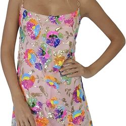 Pink Sequin Mini Dress Floral