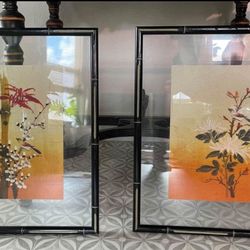 Wall art, bird and flower paintings, chinoiserie art, pair of framed pictures