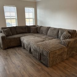 Mocha Brown Fluffy Sectional Couch With Pull Put Bed And Storage Delivery Available 🚚