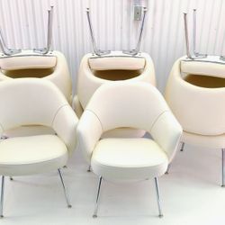 Set of 6 Eero Saarinen for Knoll Executive Armchair with off-white/Ivory Leather
