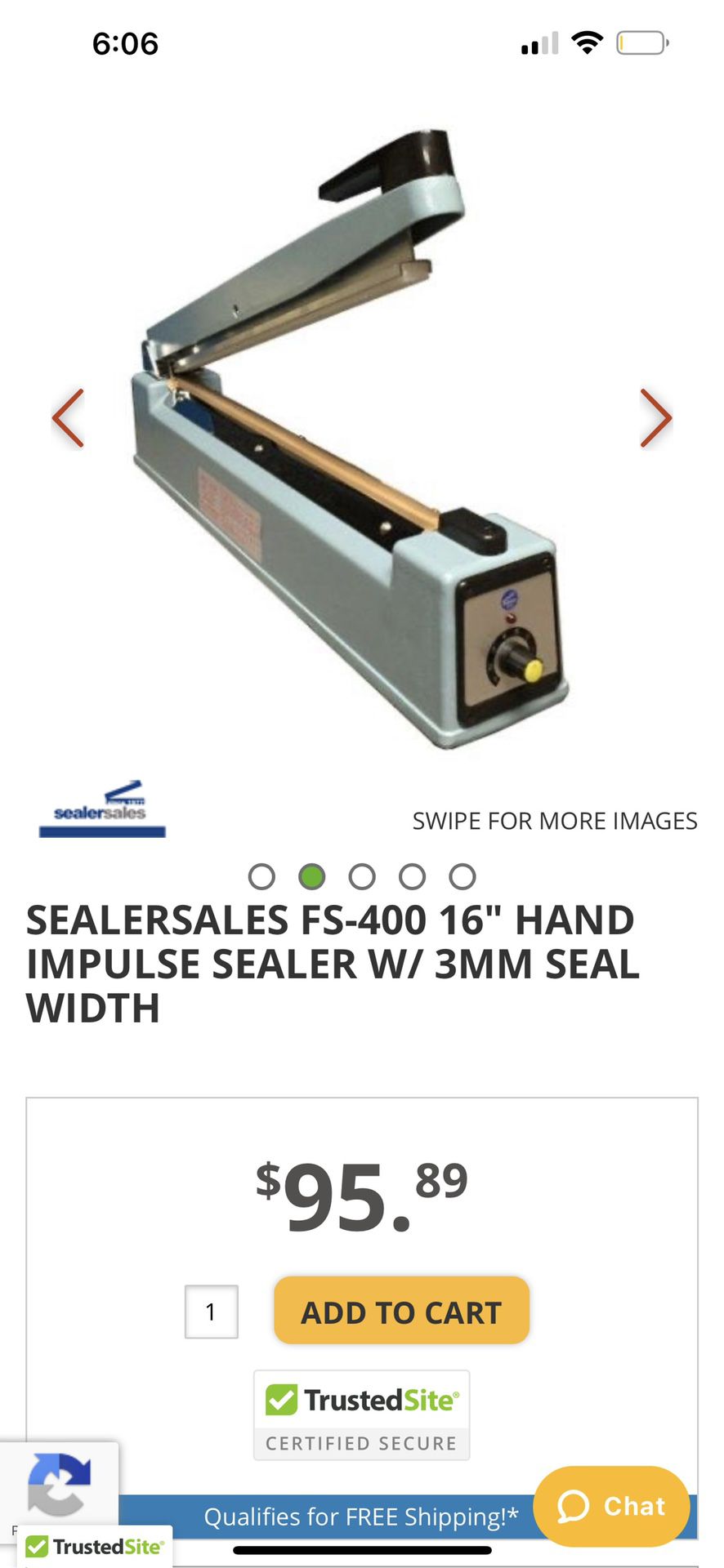SEALERSALES FS-400 16" HAND IMPULSE SEALER W/ 3MM SEAL WIDTH