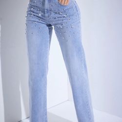 ‘Icy Girl’ Wide Leg Crystal Embellished Jeans