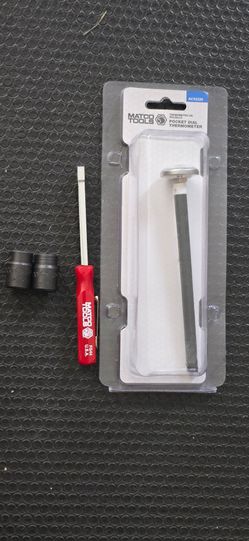 Matco 2-piece Shock Absorber Socket, Matco spark plug gauge, and Pocket Thermometer - Read Ad