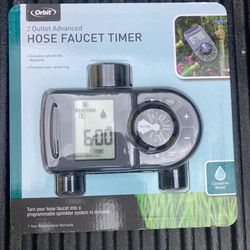 Hose Faucet Timer. 2 Outlets. Conserves Water.  Factory Sealed Package. New. See Photos For More Details.