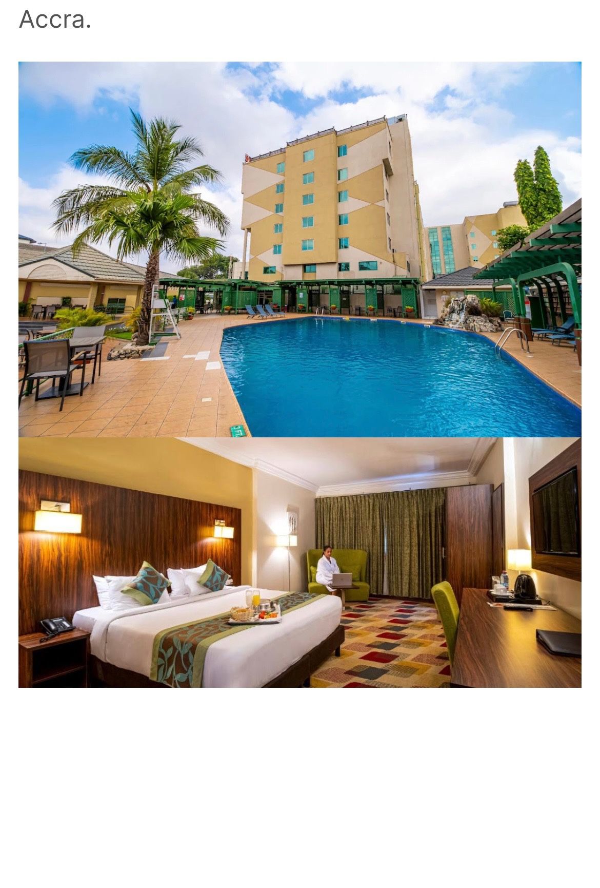  one bedroom suite for 6 nights. It’s In Ghana, Africa.