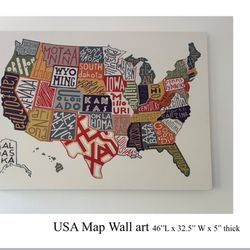 USA Map Wall art 46”L x 32.5” W x 5” thick