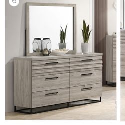 Alvear Contemporary 6-Drawer Dresser with Mirror, Weathered Gray