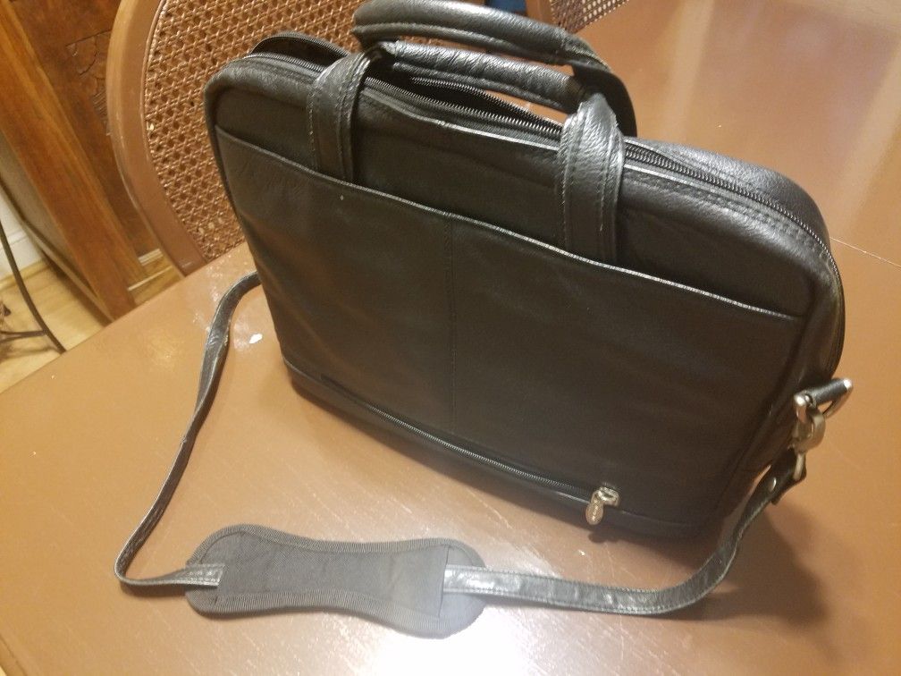Leather black attache case