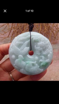Certificate Jadeite Jade wealth  Green Dragon Phoenix Pendant 