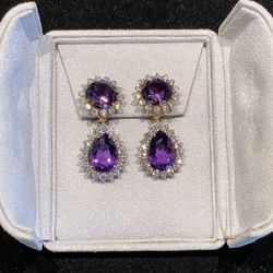 Stunning Amethyst And Diamond Drop Earrings