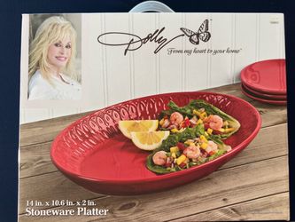 Dolly Parton "From My Heart To Your Home" 14" Red Oval Stoneware Platter (New in Box)