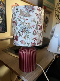 Small Red Base Lamp with Decorative Lampshade