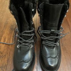Beautiful Never Worn Charles David Leather Fur-trimmed Combat Boots