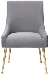 Modern Velvet Dining Chair – Upholstered Side Chair with Brushed Gold Legs(Gray)