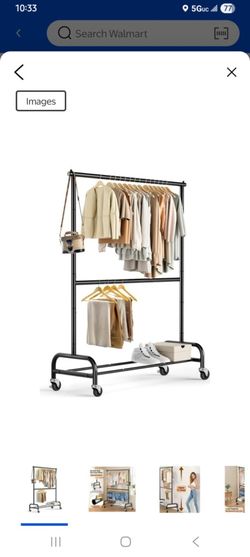 METAL BLACK HEAVY DUTY ADJUSTABLE CLOTHING RACK ON WHEELS 