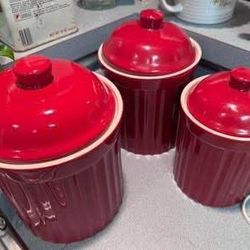 Abode Brand Red Kitchen Ceramic Canisters (set of 3)