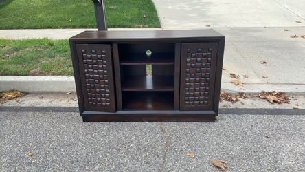 Dark Wood TV Stand with Cabinet Doors