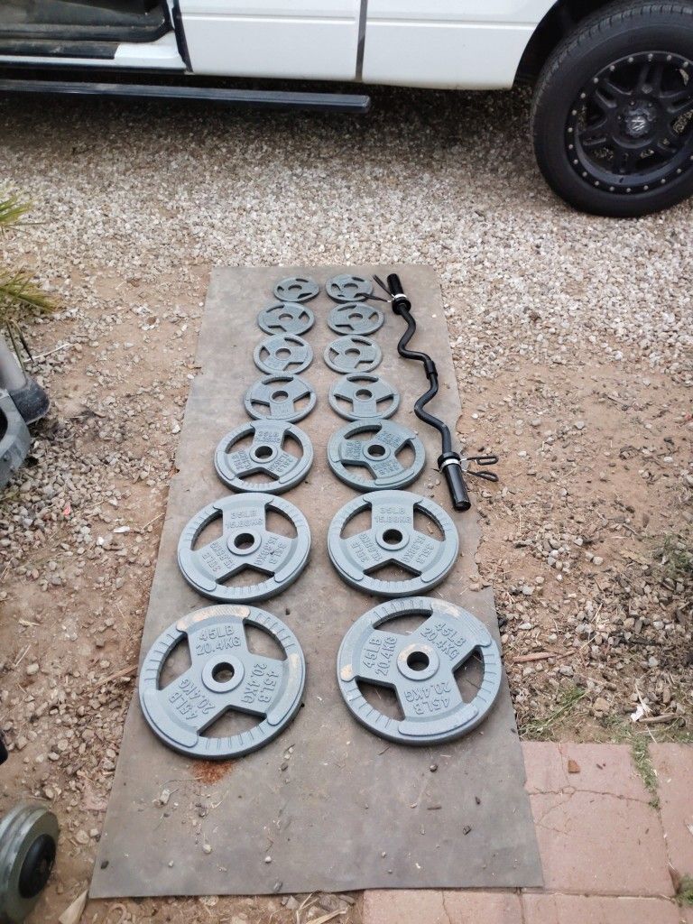 255lbs Olympic Weights+ Curl Bar