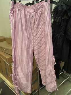 Wild Fable Pink Striped Wide Leg Tie Side Pants Pink Stripe Large NWT