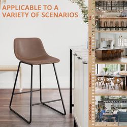 4 Faux Leather Sled Bar Stools