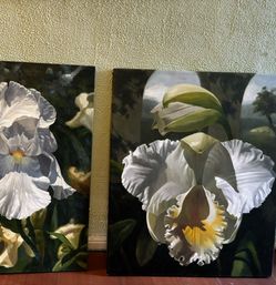 Original Modern Pair Of Paintings Oil On Canvas Flowers By Michael Gerry Super Realism Art 36”-30”