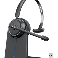Wireless Headset with AI Noise Cancelling, Wireless Headset with Mic for Work (65 Hours Woktime & Mute Button), Wireless Headphones with Mic Suitable