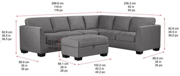 Used-Thomasville Yvette Fabric Sectional with Storage Ottoman