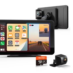 REXING 7" Wireless CarPlay/Android Auto Receiver, 4K Dash Cam, 1080p Rear, GPS, Bluetooth, 32GB Card