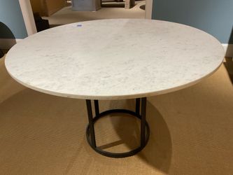 68849-AB - Tanner II 48" Round White Marble Top Black Metal Base Dining Table