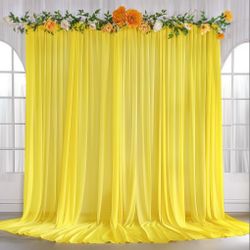 10ft X 10ft Yellow Backdrop Curtain Drapes, Wrinkle-Free Sheer Chiffon Fabric Photo Backgroud Panels For Wedding Arch Party Ceremony Stage Photography