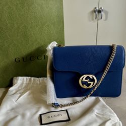Gucci Blue Genuine Leather 100% Authentic Crossbody Bag - BRAND NEW