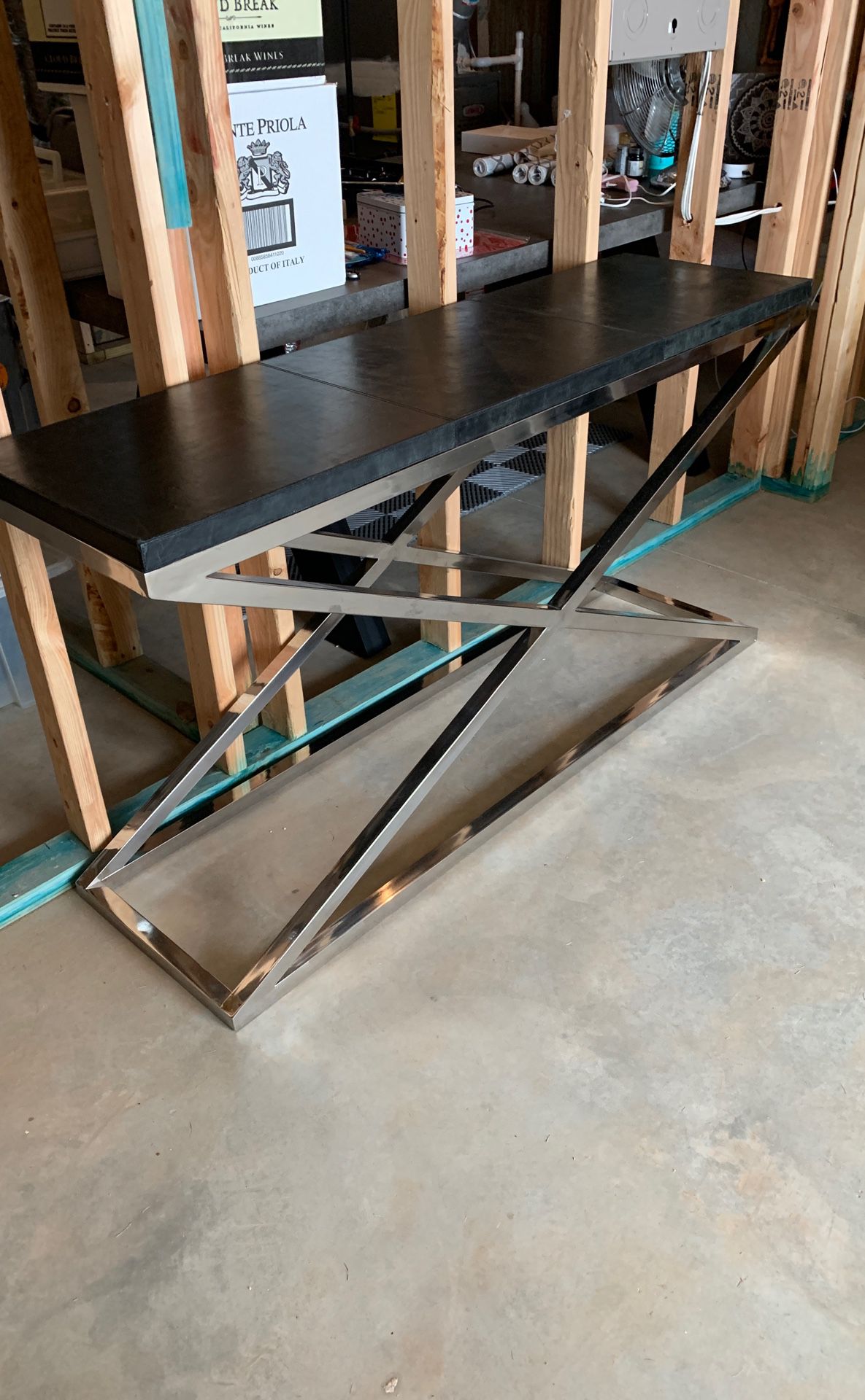 Leather and Chrome Console Table
