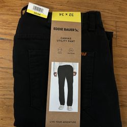 NWT Eddie Bauer Men's Black Canvas utility Pants Size 32x34