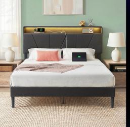 Brand New Queen Bed Frame with LED Lights & Charging Station