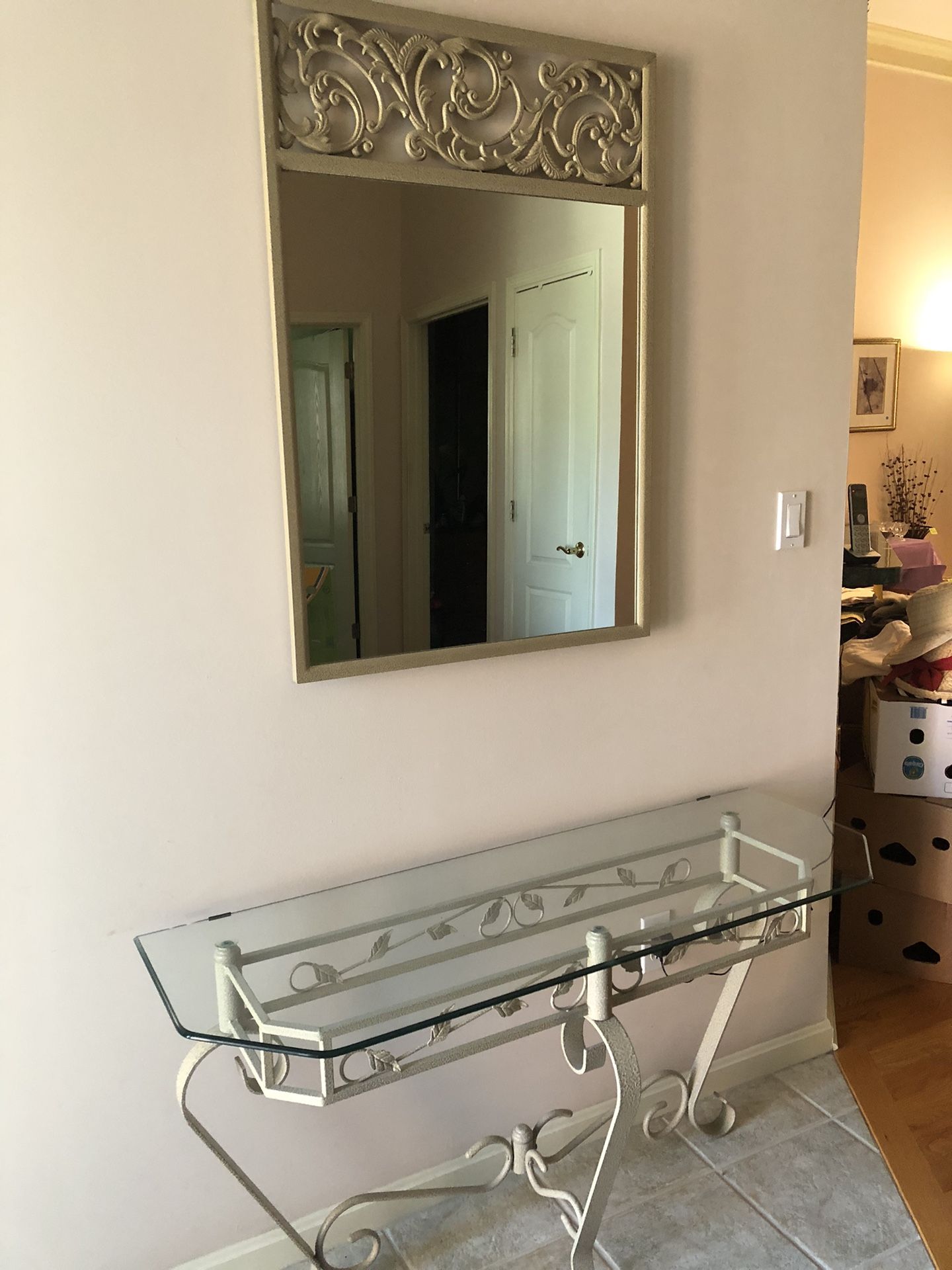 Glass Top Foyer Table & Mirror