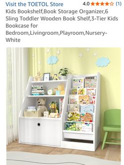 TOETOL Kids Bookshelf & Toy Storage Organizer – White