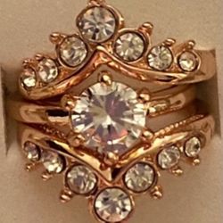 Three Piece 18 k Gold filled EngagementRing Matching Wedding Anniversary Band BridalSet Brand New 