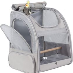 Bird Backpack, Bird Travel Carrier with Stand Perch, Airline Approved Grey Bird Backpack Carrier