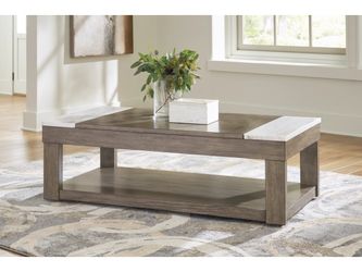 Loyaska Grayish Brown/White Lift-Top Coffee Table