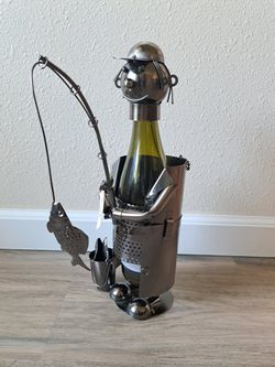 Wine Holder Caddy - Fisherman Metal Sculpture