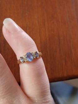 14K Yellow Gold Three-Stone Blue Gemstone Ring