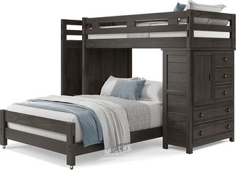 Kids Charcoal Beds, Twin over Full Step Loft With Loft Chest, New Matresses