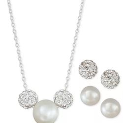 Pearl And Crystal Necklace Earring Set