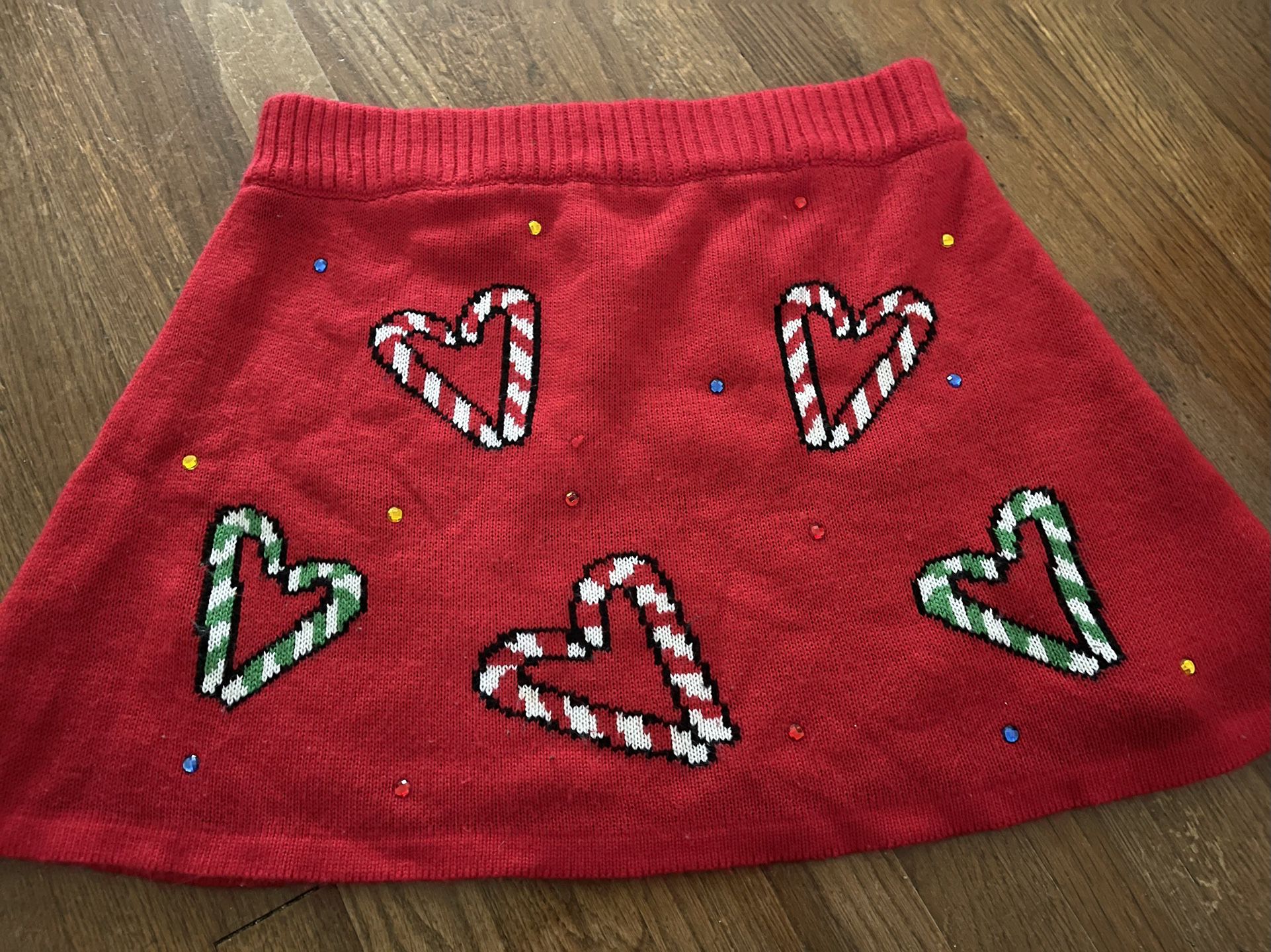 Super Cute Candy Cane Hearts Holiday Sweater Skirt - L