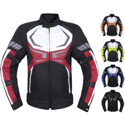 MOTORCYCLE JACKET MENS CE ARMORED BIKERS RIDING RACING WATERPROOF ALL SEASON JACKET (RED, LARGE)