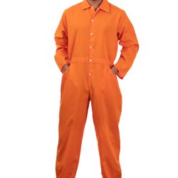 Prisoner Jumpsuit | Orange Prison Inmate Halloween Costume Unisex Jail Criminal-Adult,L.