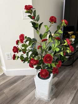 Pretty Artificial Plant With Red Rose  4 Ft Tall Comes With Planter! Brand New ( Ask For Price)