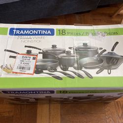 18 Piece Prima Ware Nonstick Tramontina Pans Set Utensils Oven