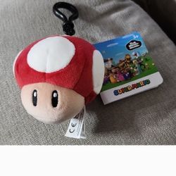 Super Mario Red Mushroom Plush Clip-On Keychain by Nintendo